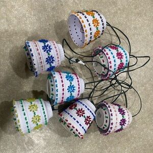 String Set Of 7 Lawnware Hanging Lamp Camping RV Swag Light Flower Tri Beads